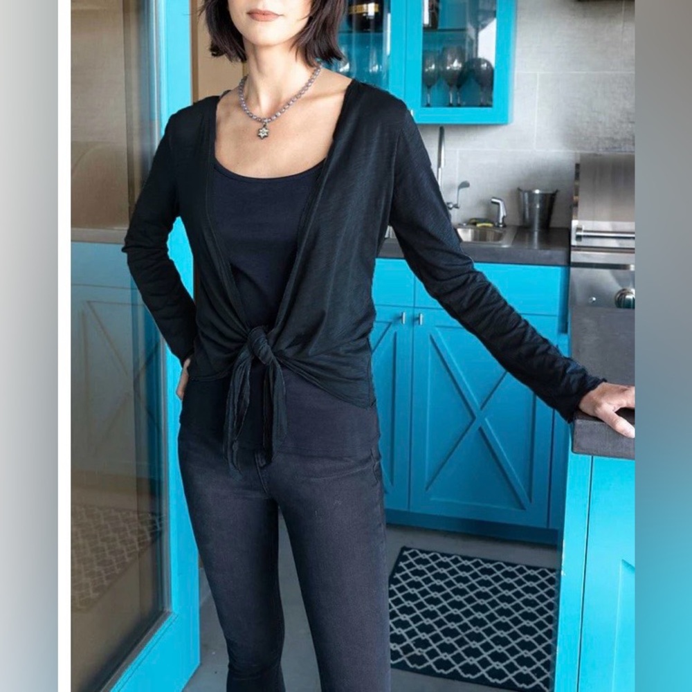 Indigenous Black Tie-Front Organic Cotton Cardigan Women’s XL NWOT